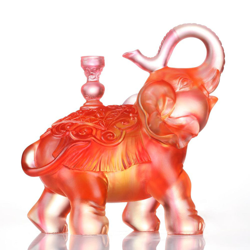 Liuli Crystal Elephant Raising Trunk Figurine