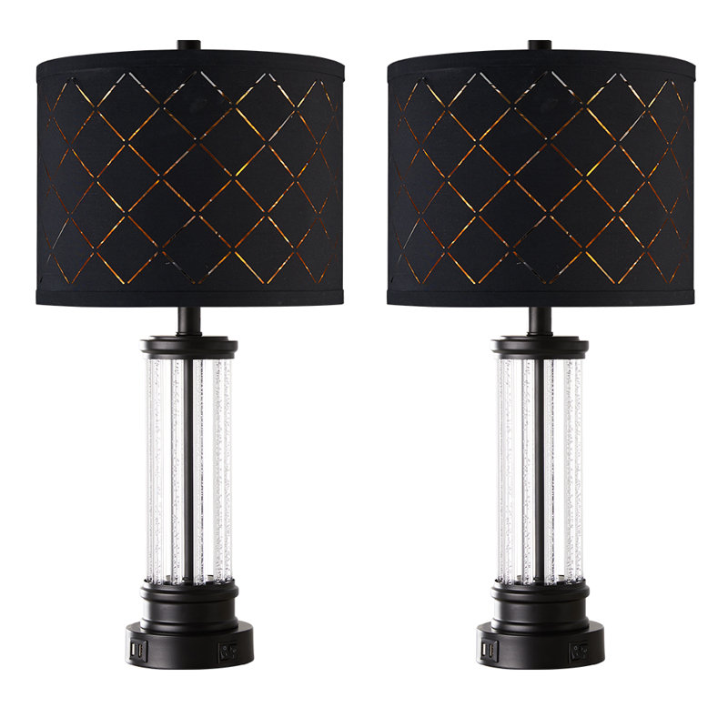Annora 26" Crystal Table Lamp Set With Night Light And USB Ports