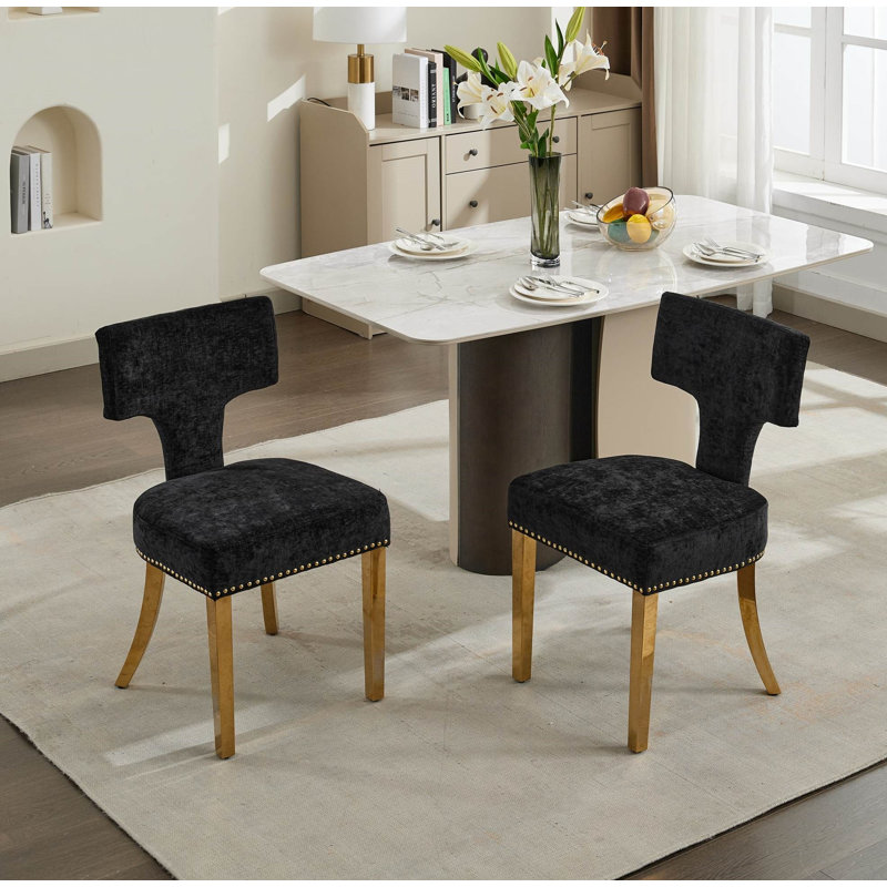 Ensemble de 2 chaises de salle à manger de style Mid-Century moderne avec pieds ergonomiques en acier inoxydable, Black