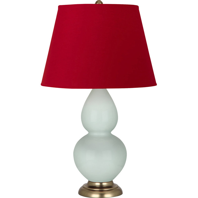Lampe de table double gourde en céramique, Céladon glacé / laiton, Blanc cassé, Laiton