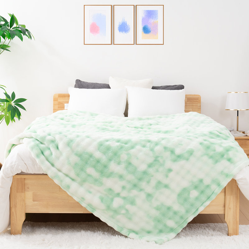 Faux Rabbit Fur Blanket Machine Woven Throw Blanket, 152x127, Green