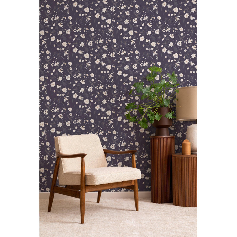 Nomad Floral Bliss 10' L x 24" W Peel and Stick Wallpaper Roll, Currant, Faux Grasscloth, Non-pasted