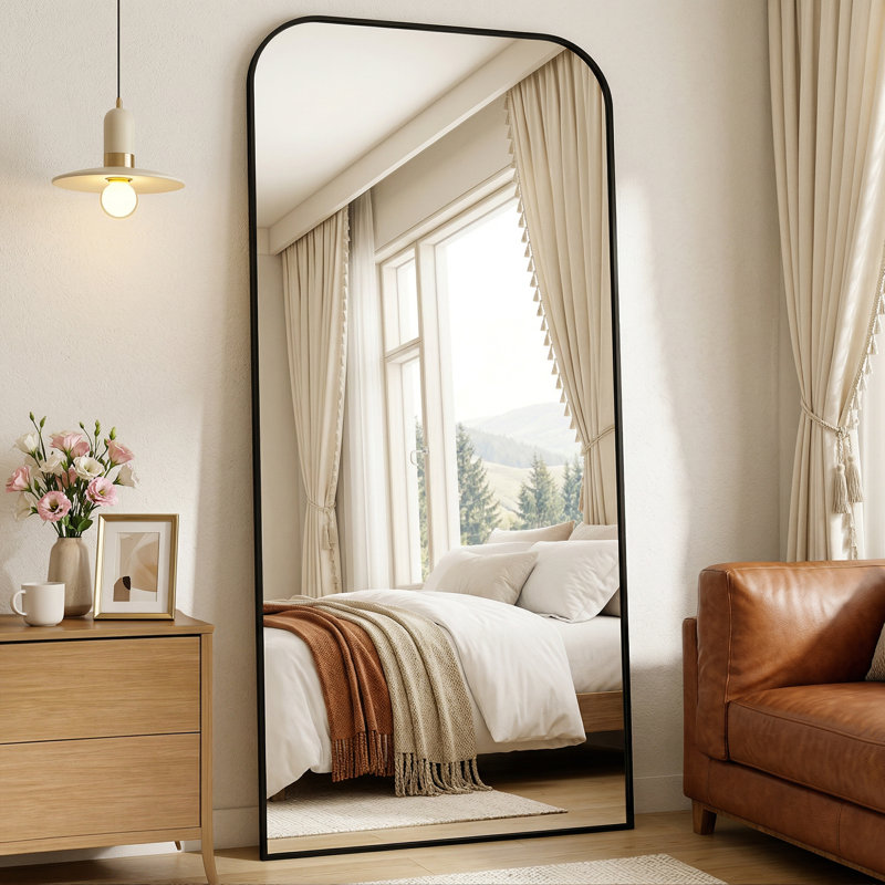 Miroir surdimensionné arqué en métal surdimensionné, Noir, 81 po x 41 po