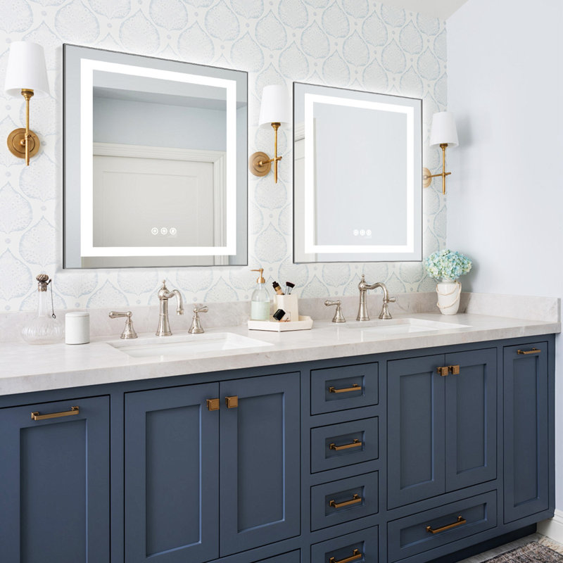 Led Mirror Bathroom Vanity Mirror With Back Light,wall Mount Multifunctional Vanity Mirror,aluminium Frame, Square, 30" x 30"