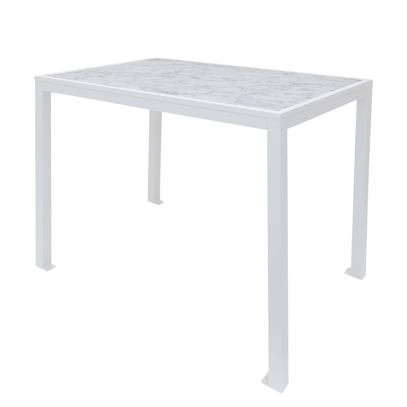 White Carrara Marble Powder-Coated Bar Height Table