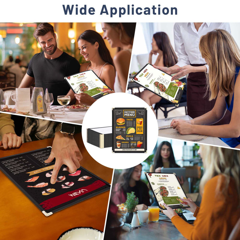 WeChef 30 Pack Restaurant Menu Covers 8.5"x11" Single Page 2 Views Cafe Black