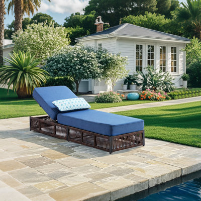 Wickes 5-Position Adjustable Outdoor Chaise Lounge With 5" Thick Cushion, Weather-Resistant Woven Rattan Patio Recliner