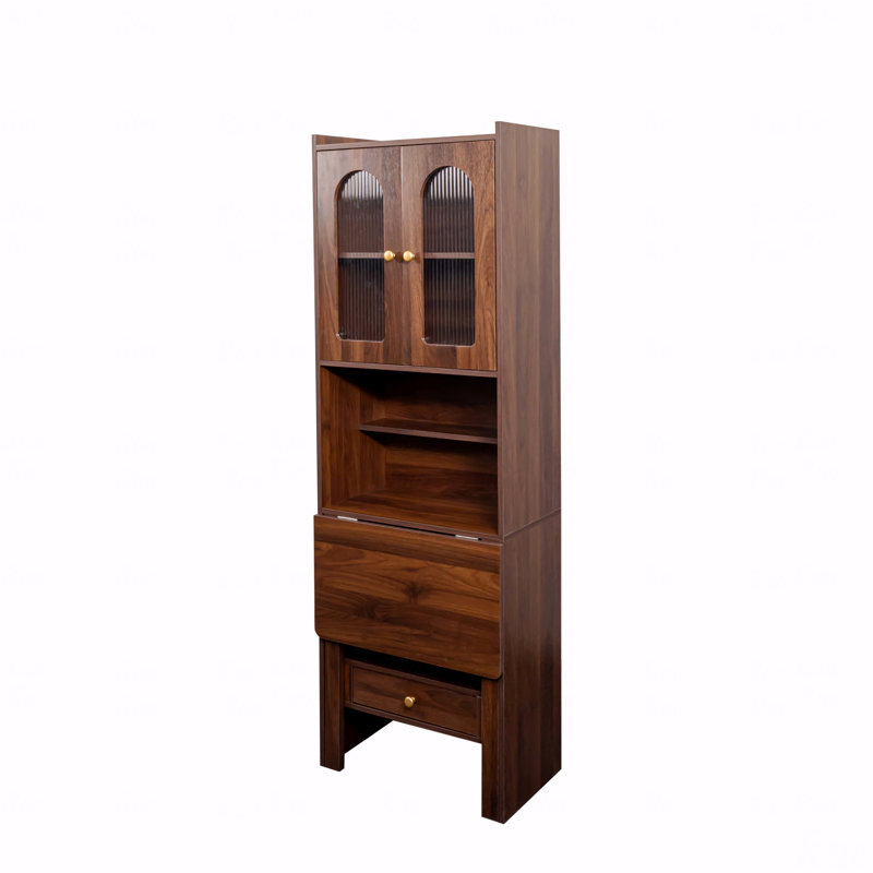Armoire et tiroir, table d'écriture convertible escamotable, bureau avec tablette, Brun