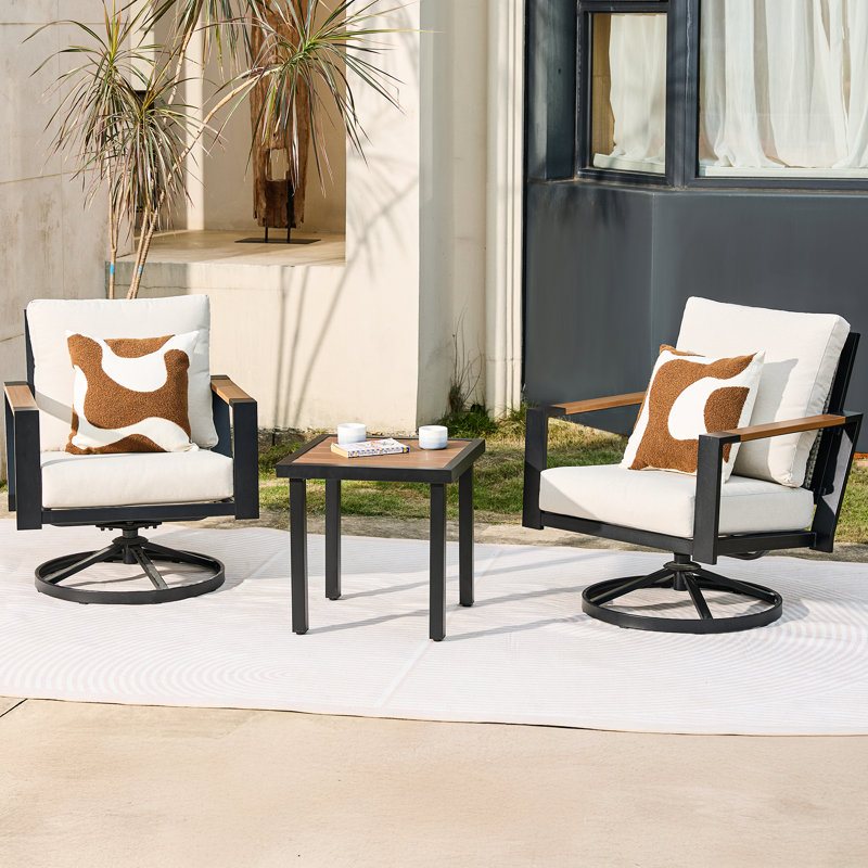 2-Person Modern Outdoor Conversation Set With Swivel & Rocking Chairs and Table