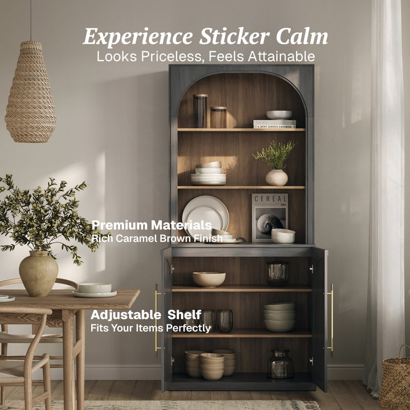 72" Tall Modern Sideboard with 3-Tier Shelves, Ebony, Ebony