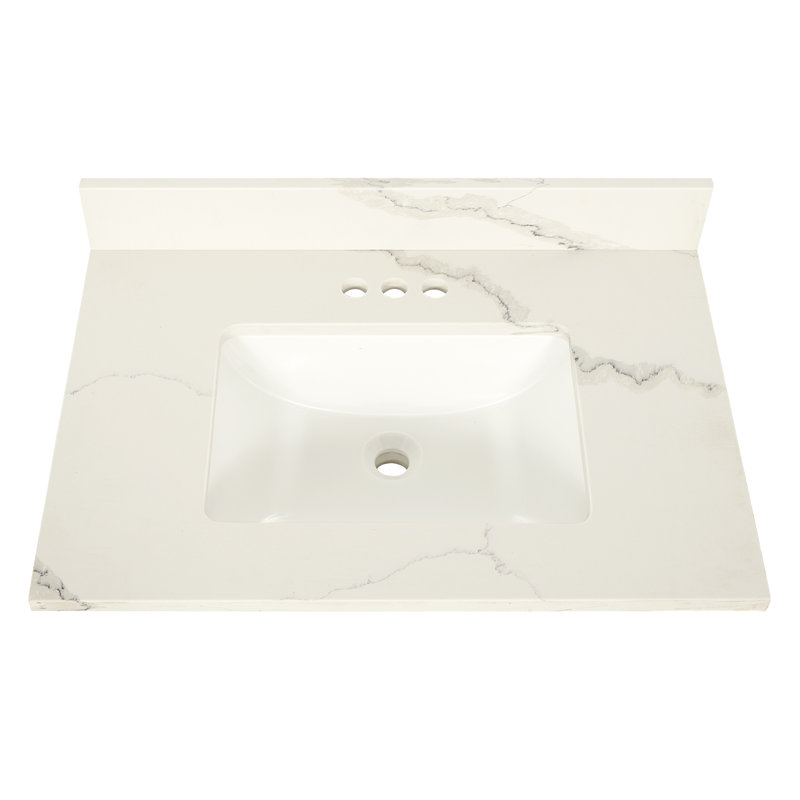 Ella 92'' Double Bathroom Vanity with Engineered Quartz Top, 4" Centerset, Calacatta White, Brown