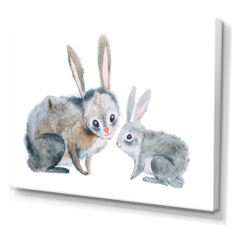 Mère lapin et bébé lapin - peinture sur toile, H 16 po x l 32 po, Toile tendue