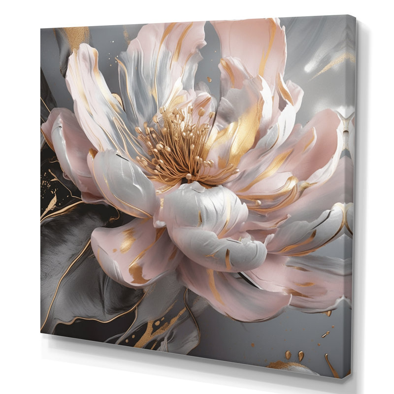 Marbre rose doré, pivoine III, art abstrait sur toile marbrée, H 36 po x l 36 po, Toile tendue, Sans cadre