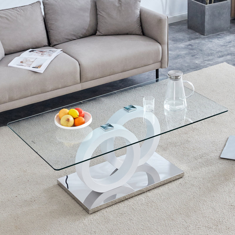 Table basse avec plateau en panneau de fibres à densité moyenne de style contemporain avec base blanche - Convient aux salons et aux salons, les dimensions du produit sont de 47,2 x 25,6 x 17,8 pouces.