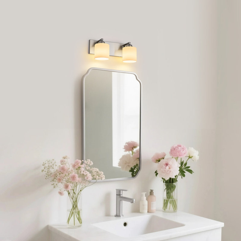 Luminaire de meuble-lavabo de salle de bain avec abat-jour en verre opale, Nickel brossé, 2