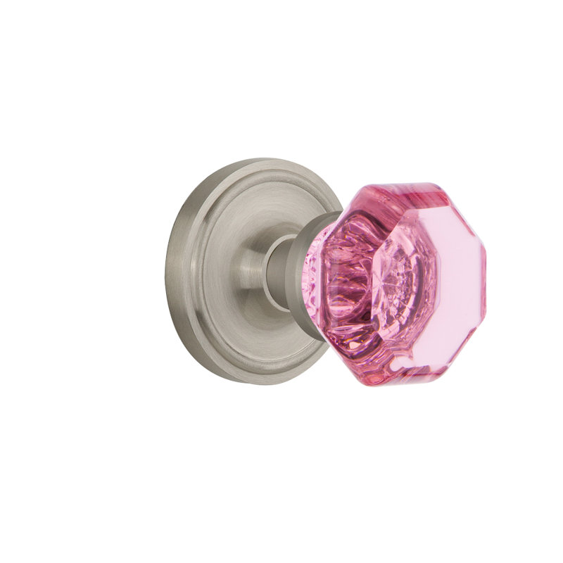 Rosette classique avec bouton de porte rose Waldorf, 2 3/8 po, Nickel satiné