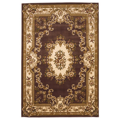 Corinthian Plum Ivory Machine Woven Hand Carved Floral Medallion Indoor Area Rug