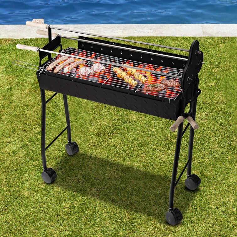 Outsunny Steel Porcelain Portable Outdoor Charcoal Barbecue Grill with Wheels