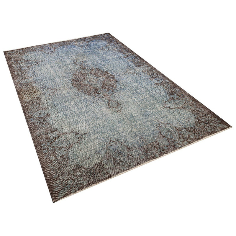 Tapis turc oriental bleu en laine noué à la main
