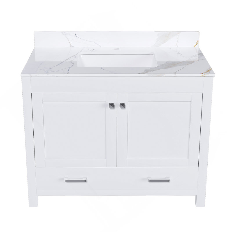 Ensemble de meuble-lavabo moderne de 43 po avec ensemble de couleurs karalakin en marbre artificiel, armoire de salle de bain multifonctionnelle avec portes et tiroir, cadre solide et panneau de fibres à densité moyenne (trou de robinet simple)