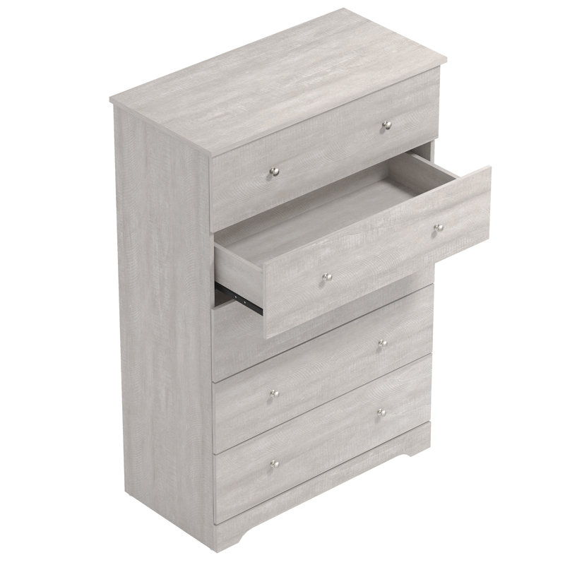 Commode 5 tiroirs Blaklee, Chêne gris poussiéreux / peu robuste