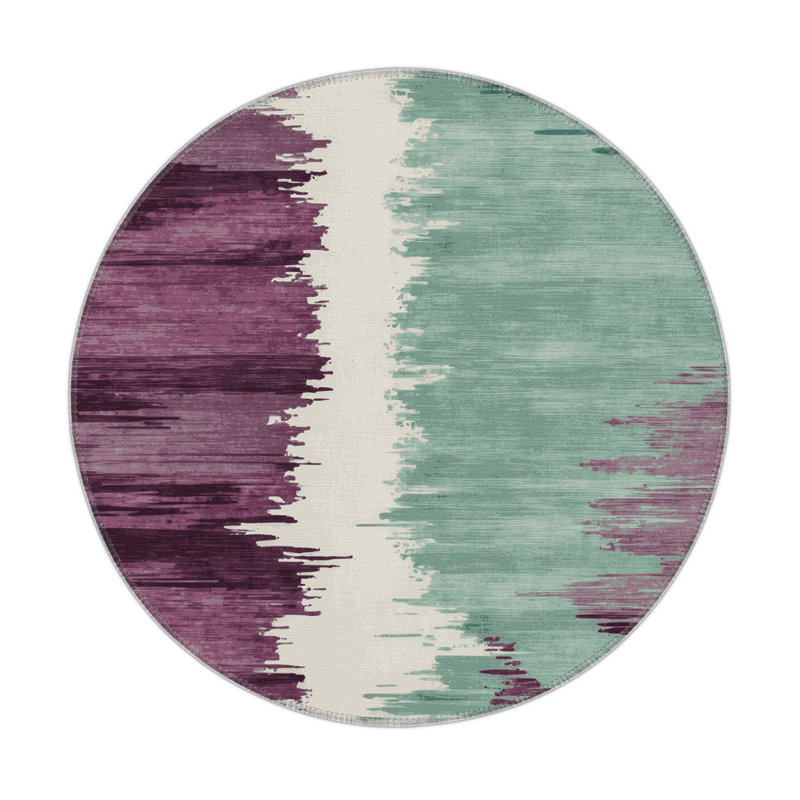 Tapis intérieur et extérieur vert Watercolor, Rond 5 pi