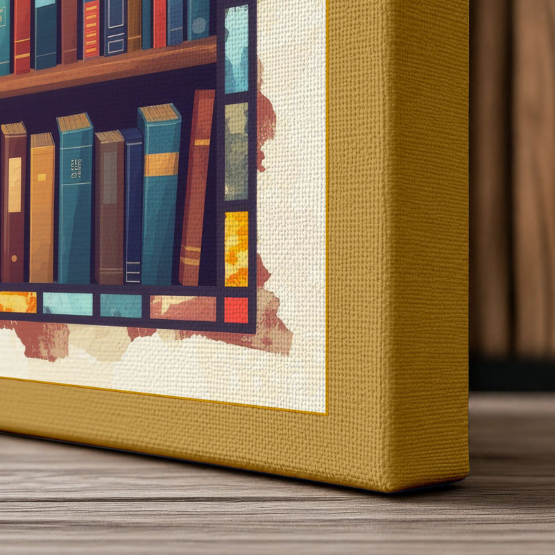 Bookshelf in Colour Modern - Wrapped Canvas, 18x12 - 45.7 x 30.5 cm, Ochre Border
