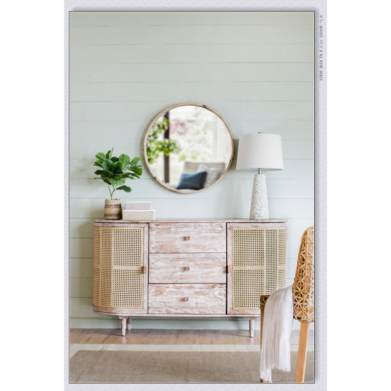 57x16x33" Tv Console With Cane Doors