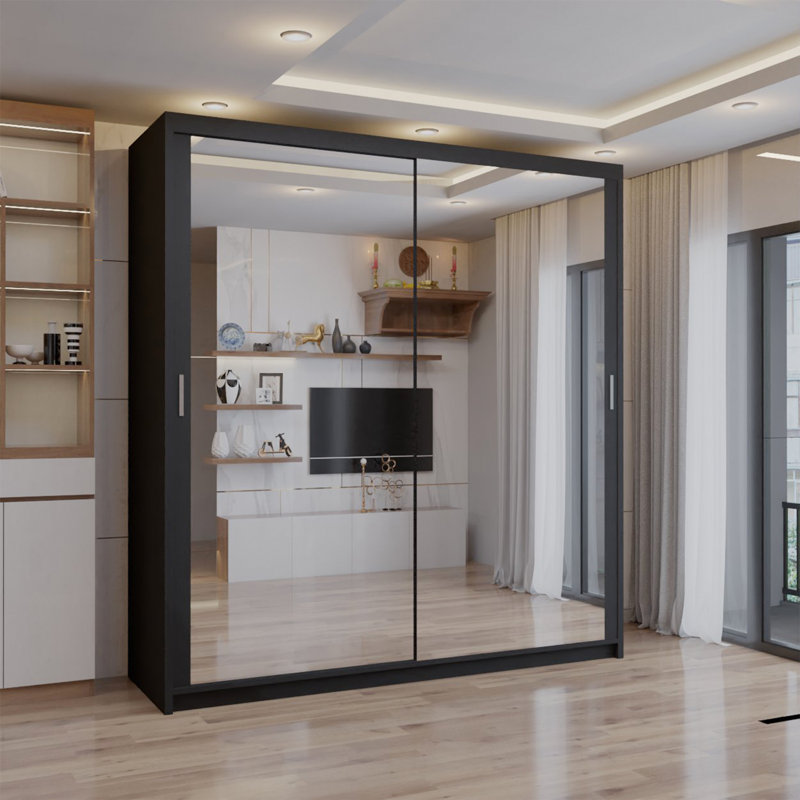 Ashawni 2 Door Laminate Wardrobe, Matte Black, 217cm H x 120cm W x 62cm D