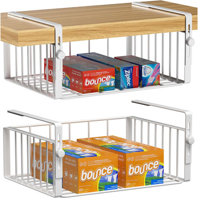 2Pack Under Shelf Basket Organizer,Adjustable Hanging Holder Storage For Cabinet Pantry Kitchen Cupboard Desk Counter Bookshelf Organization Add-On Sp