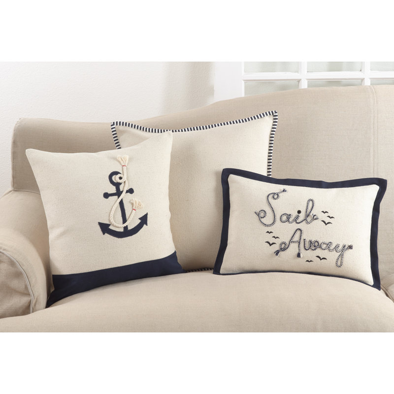 Ivory and Black Striped Flange Square Cotton Throw Pillow