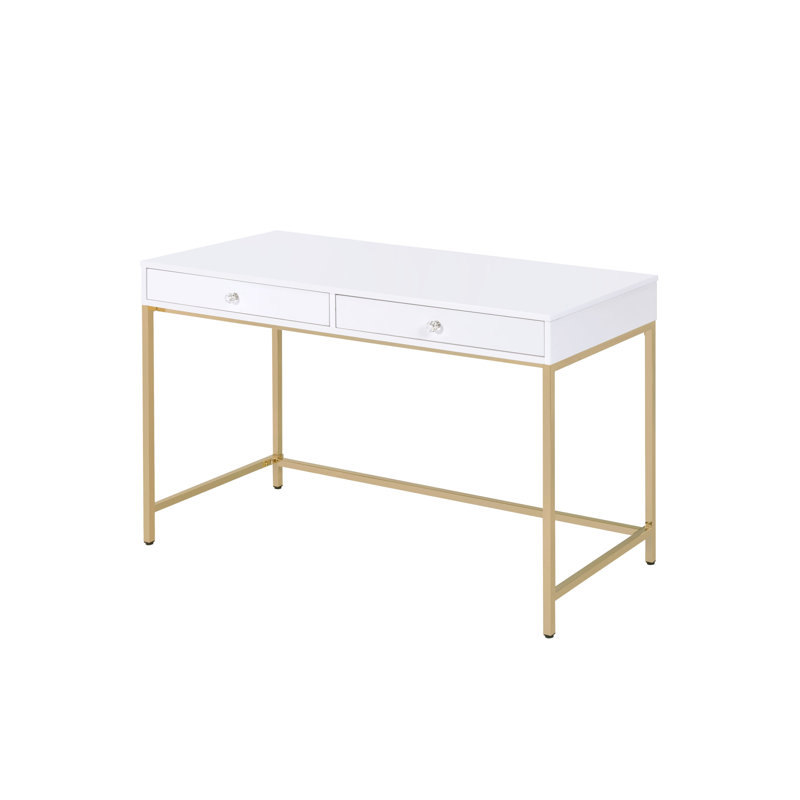 Bureau d'écriture blanc ultrabrillant et finition dorée