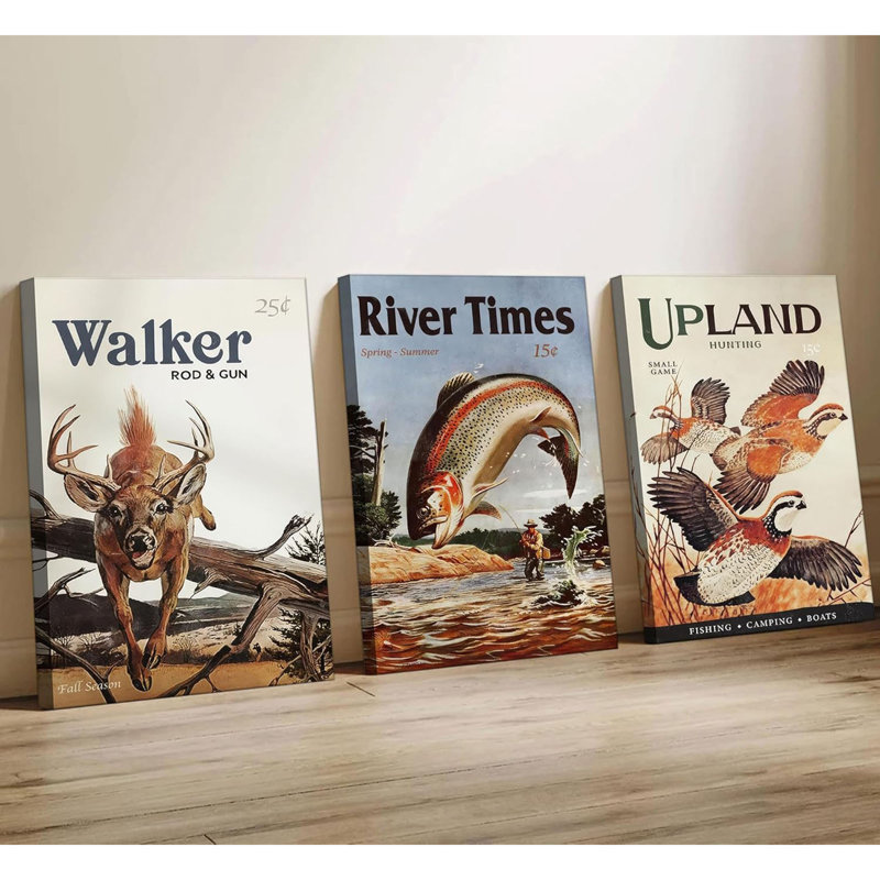 3pcs Retro Hunting Canvas Wall Art Outdoorsy Wild Animal Wall Decor Pictures Nature Wilderness Deer Wild Duck Fishing Posters Prints Gift Send Hunter Dad For Farmhouse Living Room Bedroom Decoration