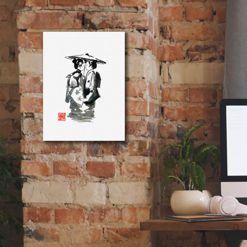 «Two Geisha» par Pechane, art mural sur toile, H 16 po x l 12 po x P 0,75 po