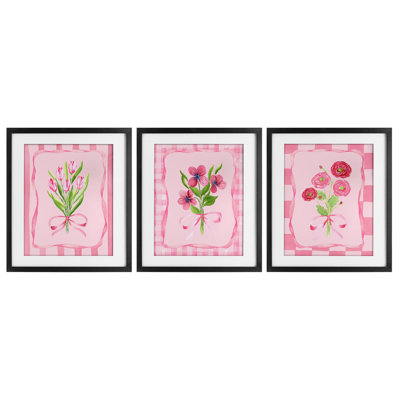 Pretty & Sweet Bordered Flowers 3pc Framed Print Under Glass Set, design by Nina Jacobs
