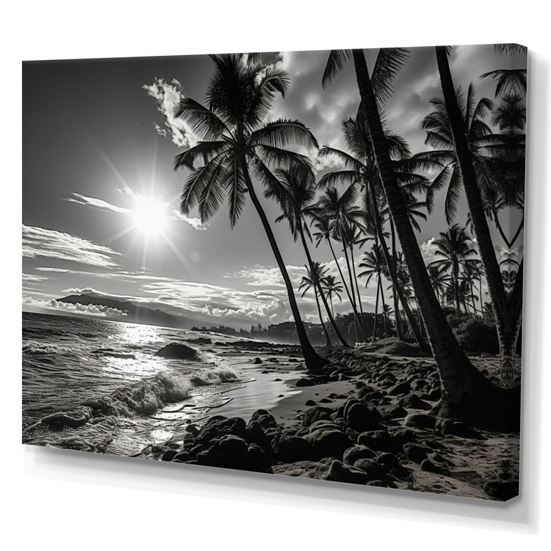 Hawaï noir et ombres blanches d'Aloha II - décoration murale Hawaï, H 34 po x l 44 po x P 1,5 po, Toile tendue