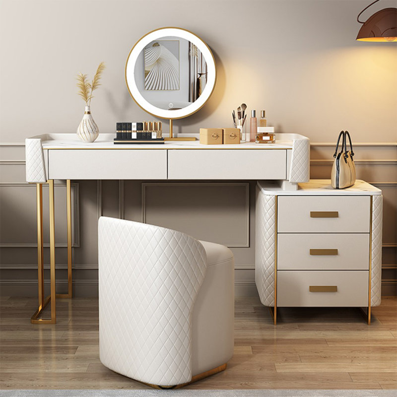 Coiffeuse de maquillage avec miroir lumineux, 5 tiroirs, prise de courant