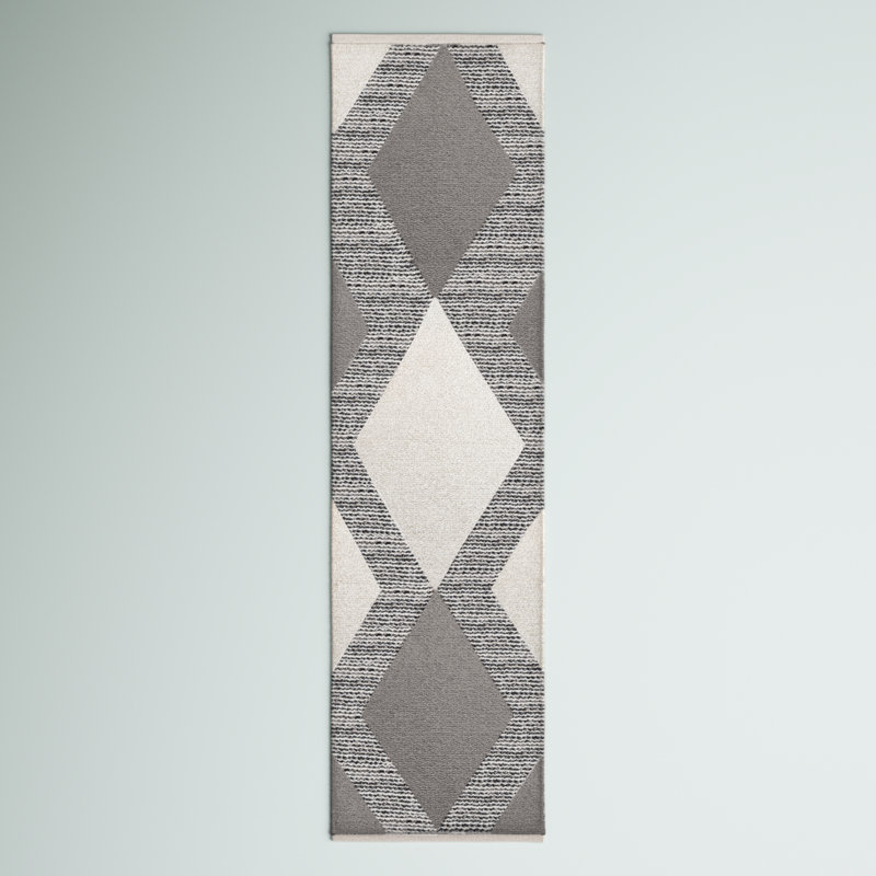 Charvik Geometric Handmade Area Rug in Ivory/Gray/White, Runner 2'3" x 8'