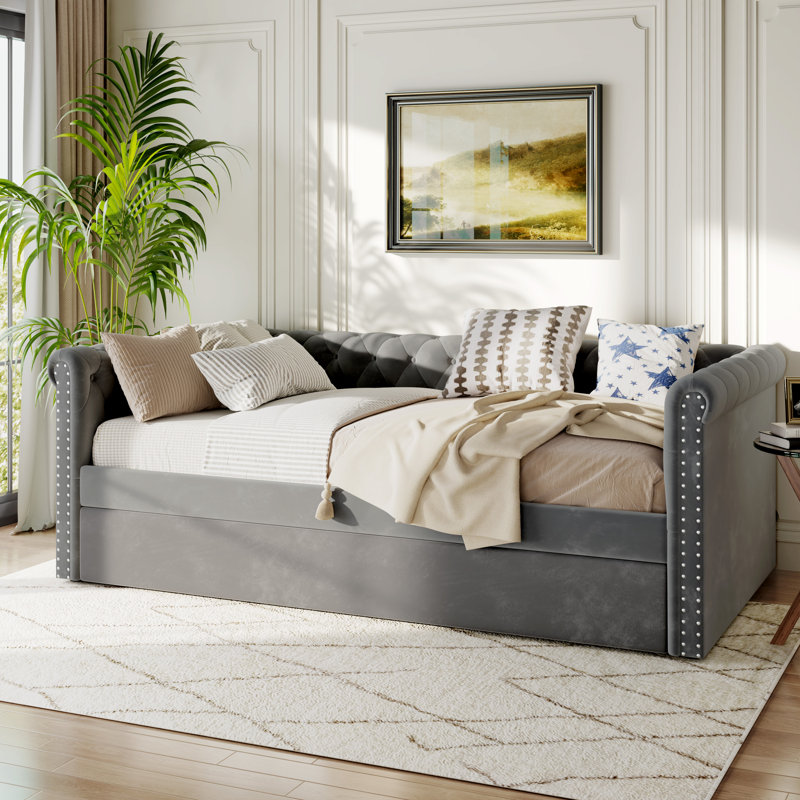 Lahari  Velvet Daybed, Gray