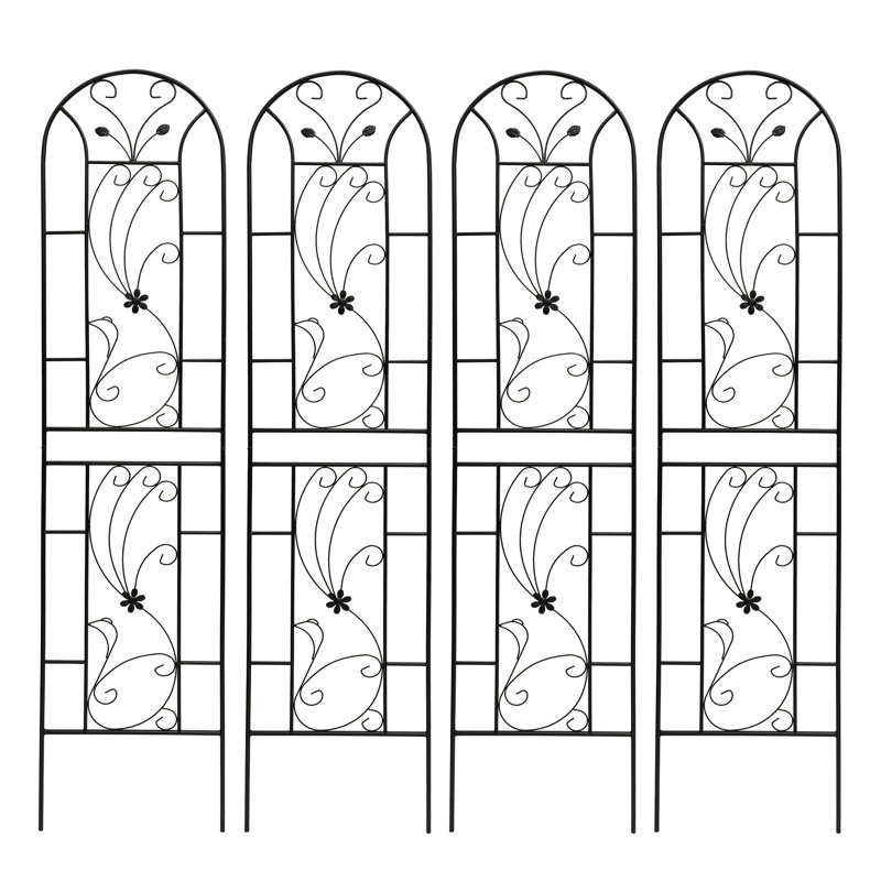 4 pièces treillis extérieur en métal 86,7 po x 19,7 po noir antirouille pour plantes grimpantes de style paon noir, support extérieur