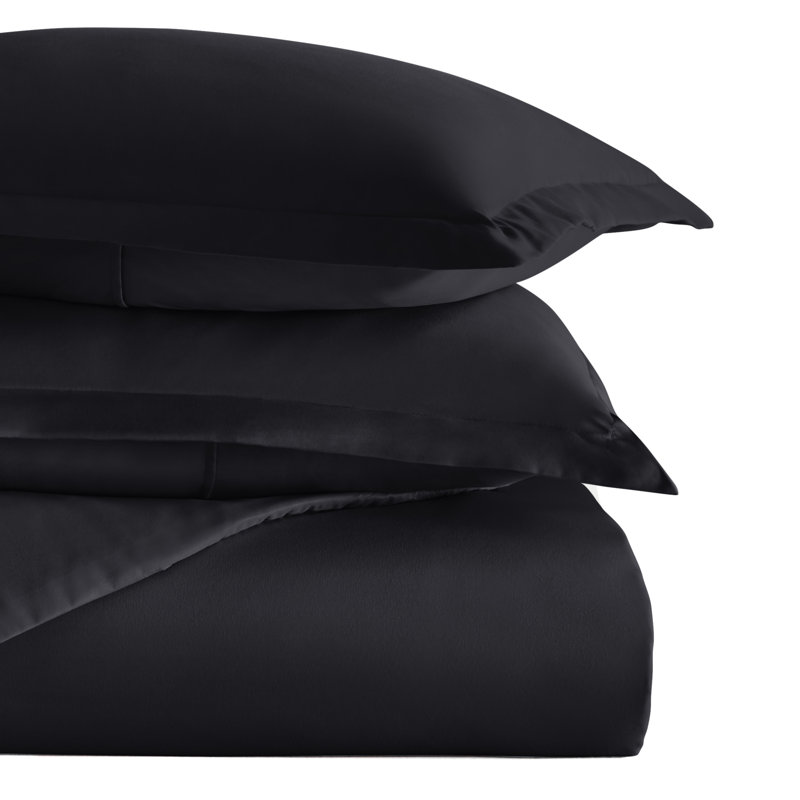 Super Soft Double Brushed Duvet Cover Set, Black, Full/Queen Duvet Cover + 2 Standard Shams