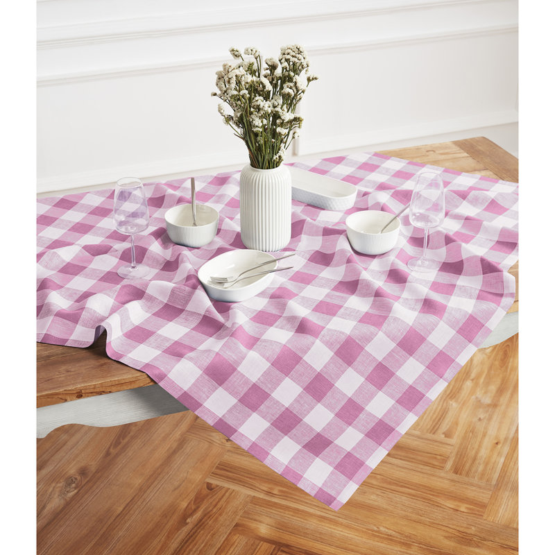 Buffalo Check - 100% Pure Linen Table Throw, Navy/White, Checkered