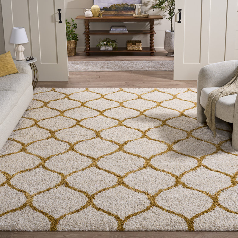 Tapis ivoire / vert Subrahmanyam, Rectangle 8 pi x 10 pi, Doré / ivoire