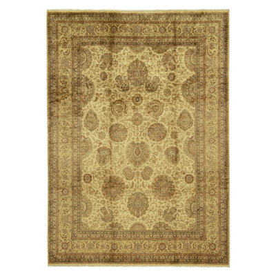 Hand Knotted Silk Area Rug in Cream And Gold