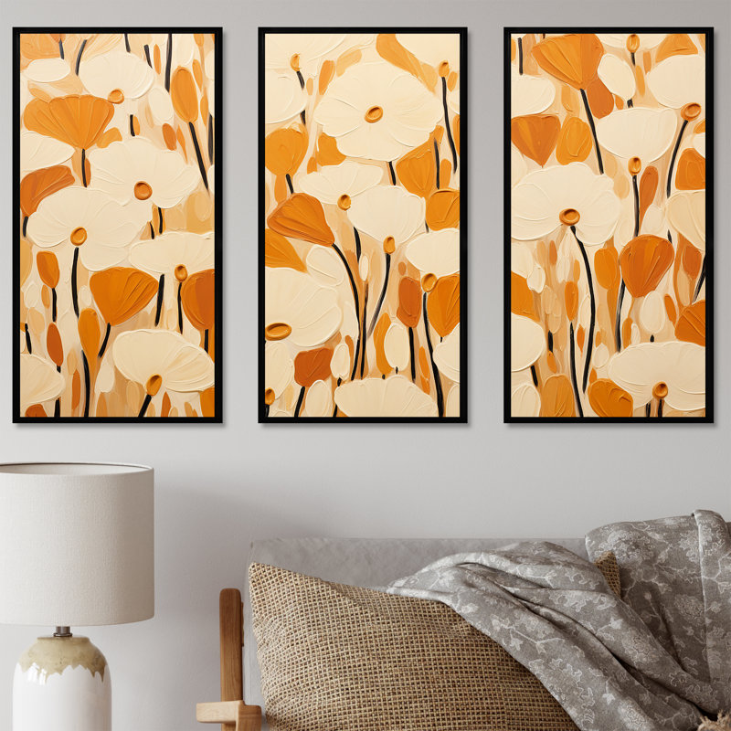 Marigold Minimal Petals Pattern - Marigold Wall Art, 28" H x 36" W x 1" D, Black Floater Framed