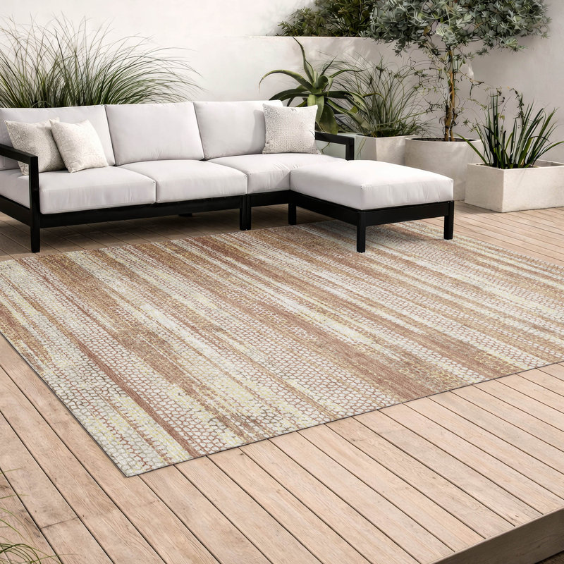 Tapis rayé Chantille ACN3115 lavable à la machine pour intérieur/extérieur, Rouille, 9 pi x 12 pi