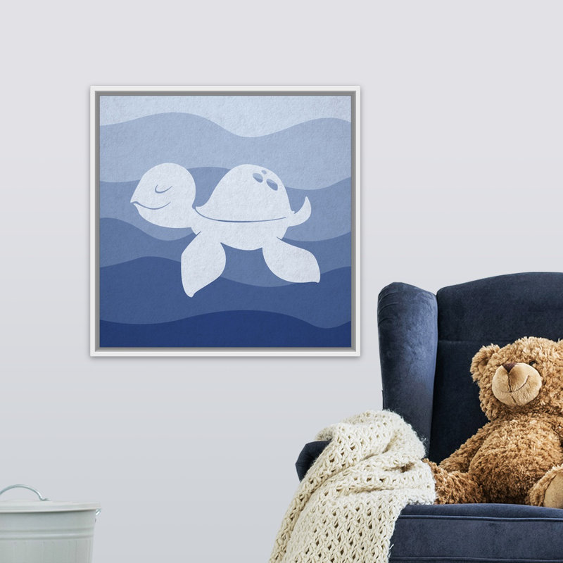 « sea tortue », impression Underwater Nursery, H 24 po x l 24 po x P 1,75 po, Cadre pour toile flottant blanc