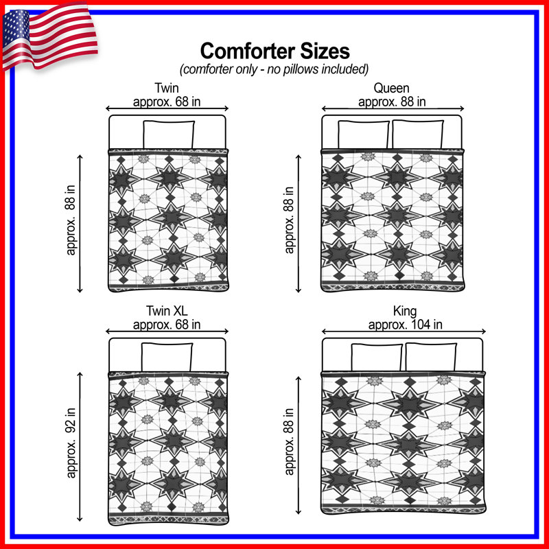 Black White Star Pattern Comforter, Queen