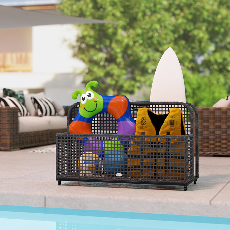Rangement flottant pour piscine, panier de piscine, avec roulettes, L 43,25 po x l 22,5 po x H 28 po, gris foncé, Noir