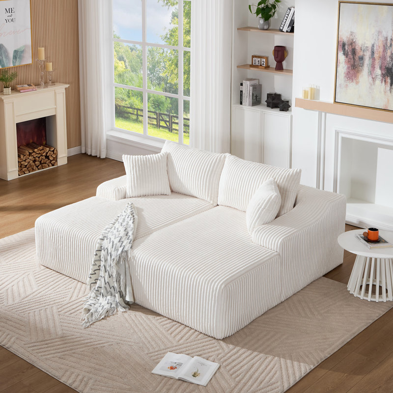 Modern Spacious Upholstered Boneless Corduroy Modular Sectional Sofa With 2 Pillows, Beige